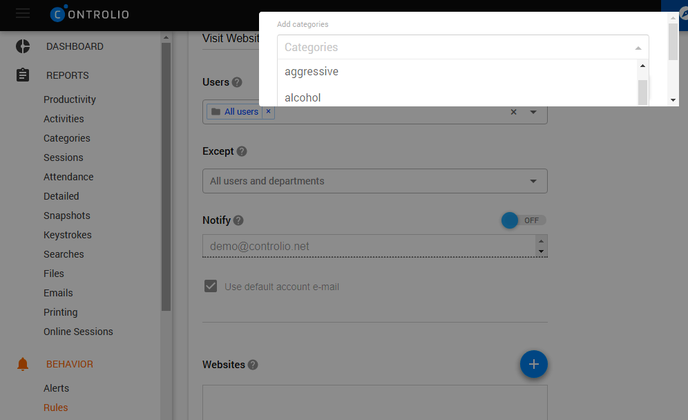 Inappropriate websites ban with Think Track software